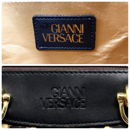 VERSACE Vintage Logo Leopard Baroque Crown Satchel Bag Yellow Black 902314