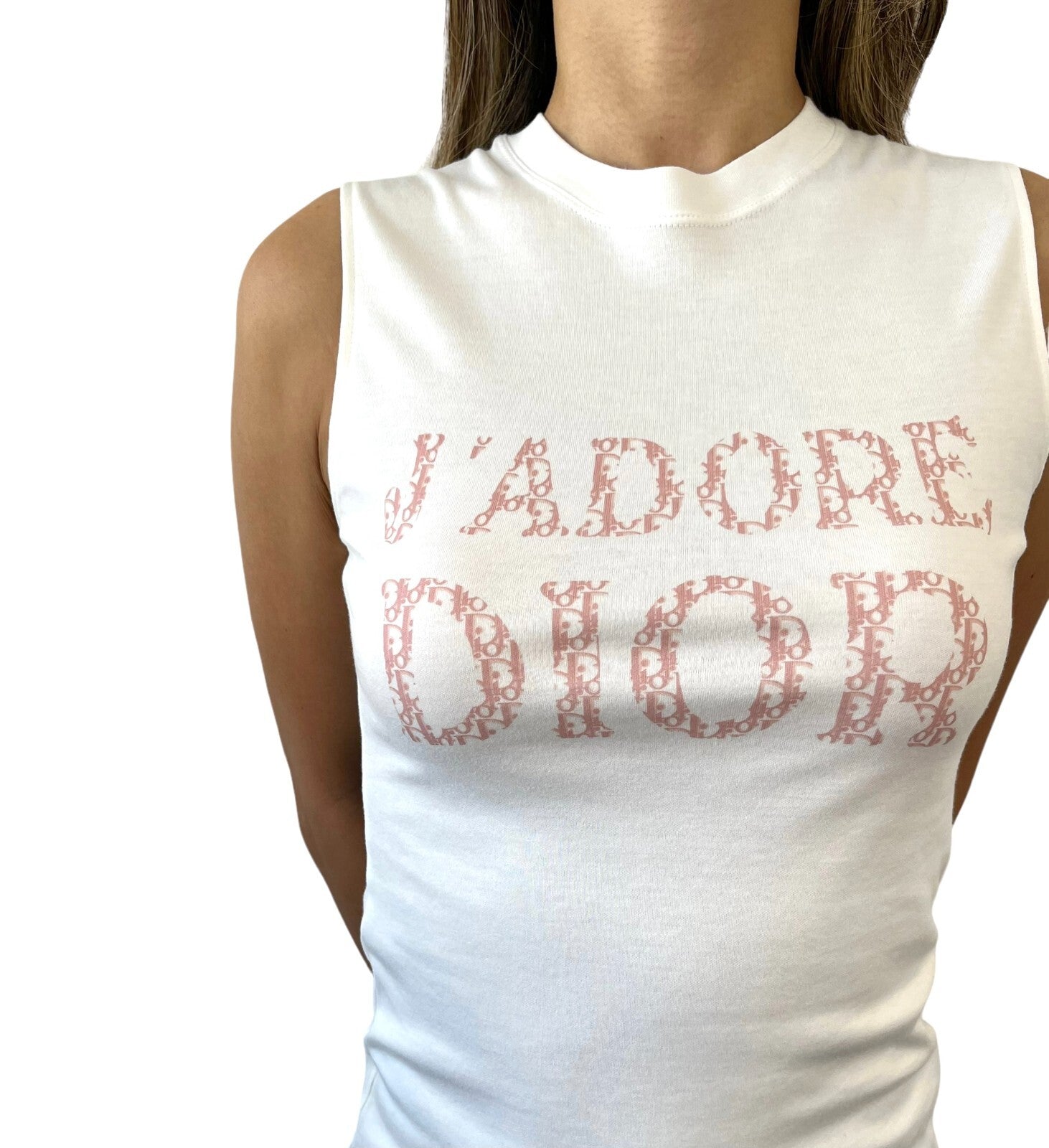 Christian Dior Vintage 2004 Trotter Monogram J'ADORE Logo Tank Top #38 White