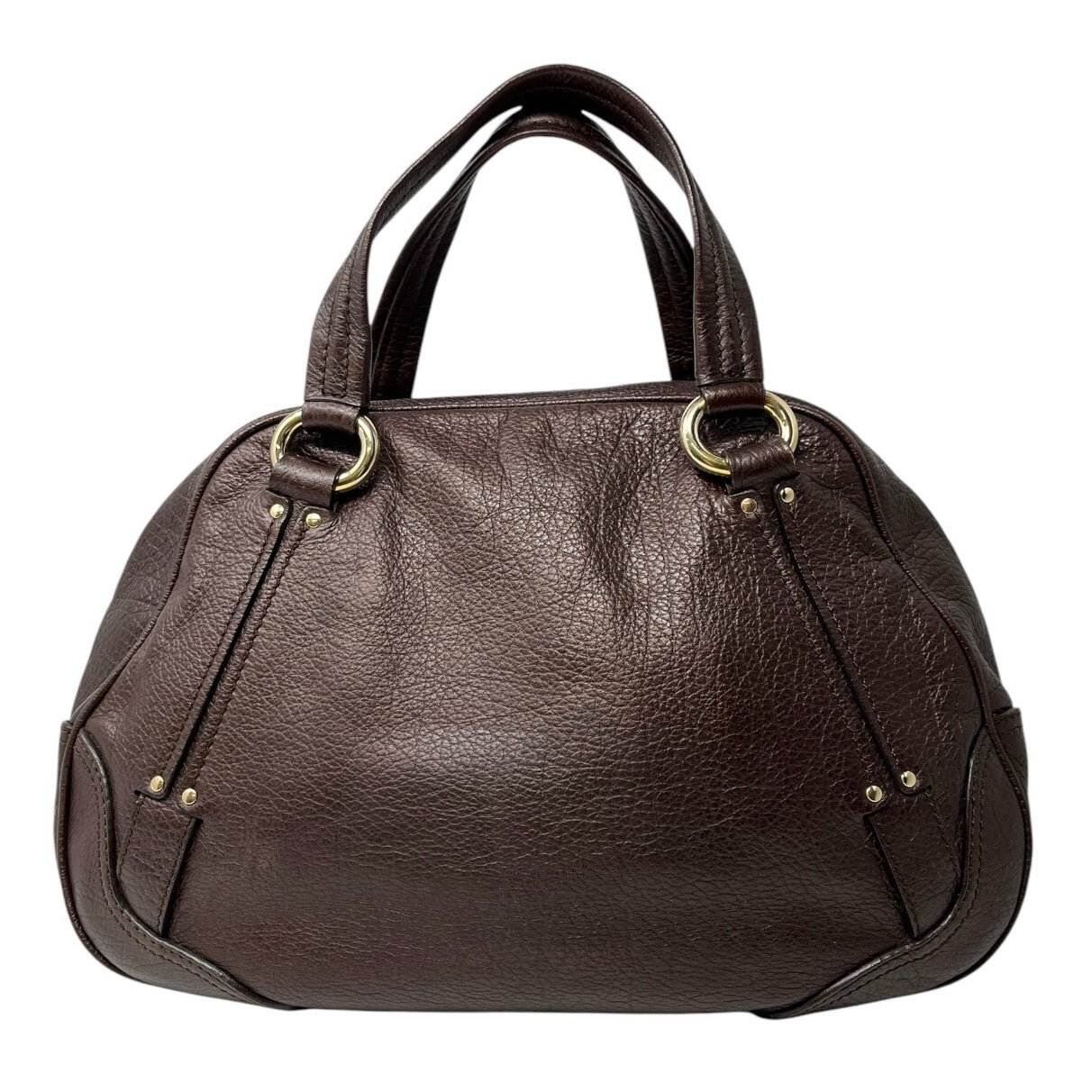 CELINE Vintage Macadam Big Logo Tote Bag Brown Gold Leather Nylon Zip