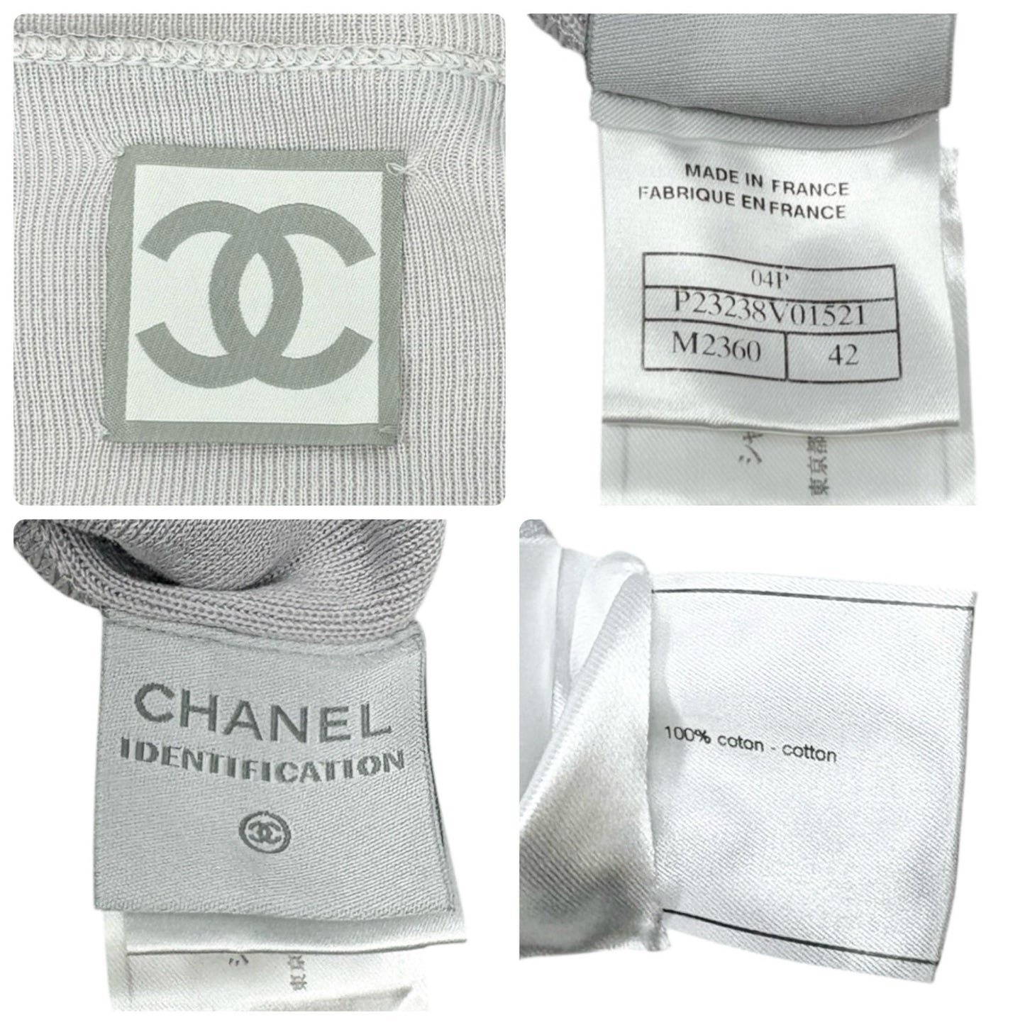 CHANEL Sport Vintage 04P Zipped Hoodie Knit Top #42 Gray Silver Cotton 902086