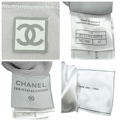 CHANEL Sport Vintage 04P Zipped Hoodie Knit Top #42 Gray Silver Cotton 902086