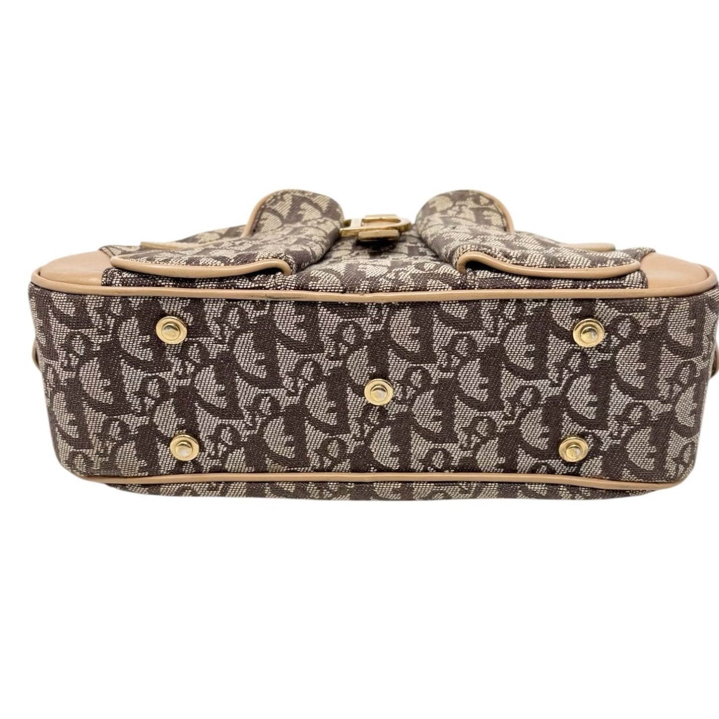Christian Dior Vintage 2002 Trotter Monogram Double Saddle Bowler Bag Beige