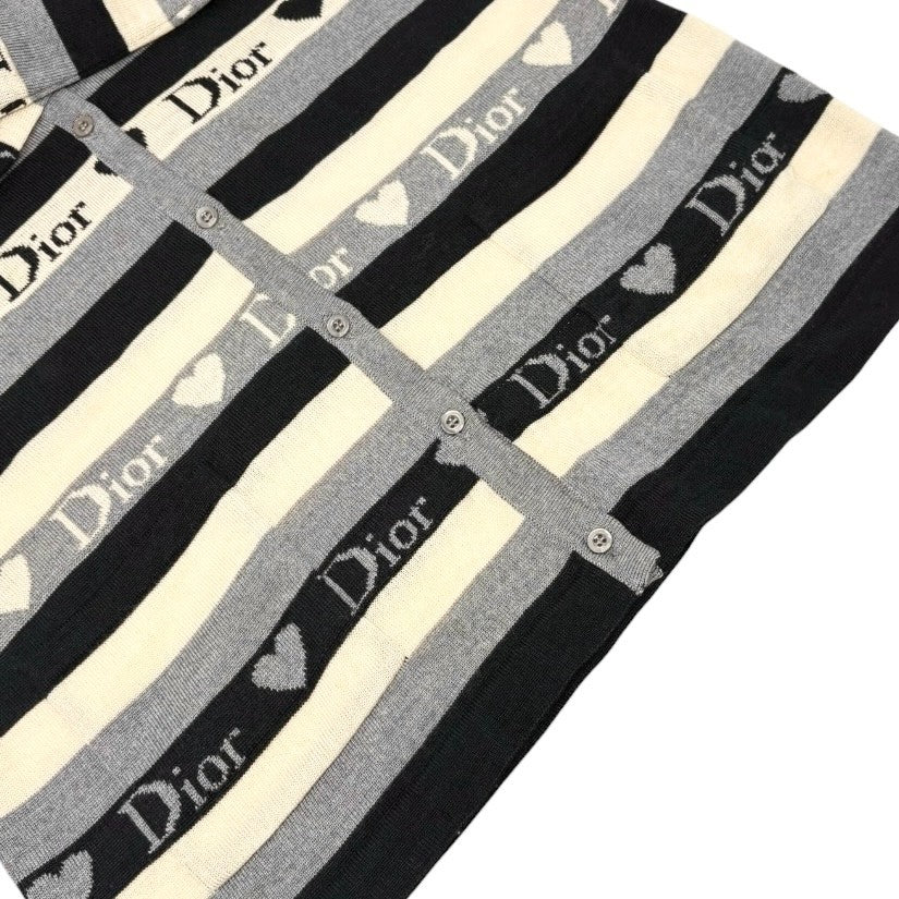Christian Dior Vintage 2005 Stripe Heart Cardigan Top #40 Gray Ivory 902838