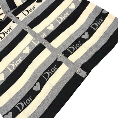 Christian Dior Vintage 2005 Stripe Heart Cardigan Top #40 Gray Ivory 902838