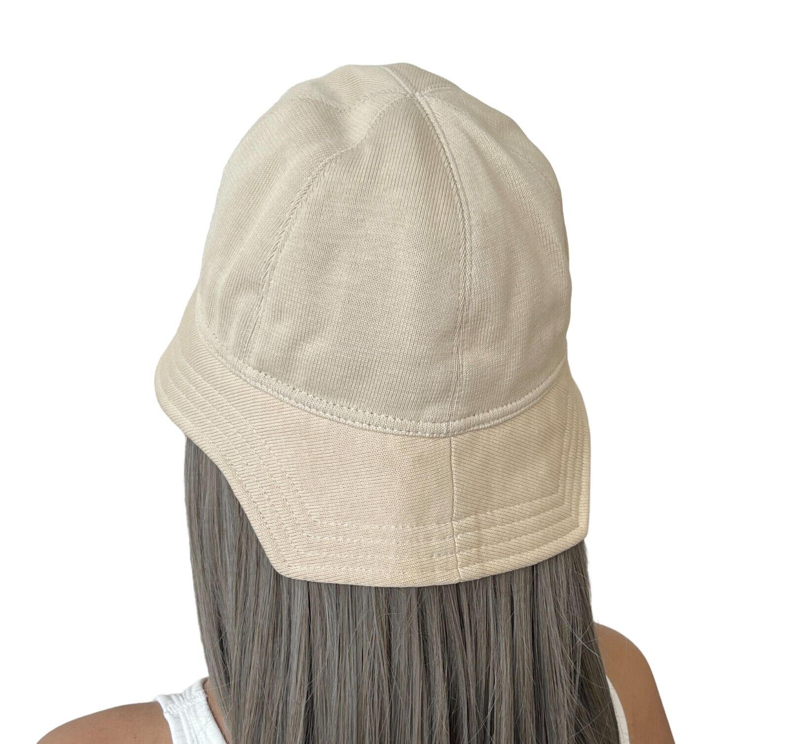 CHANEL Sport Vintage 03A CC Logo Bucket Hat #M Beige Black Cotton Rank AB