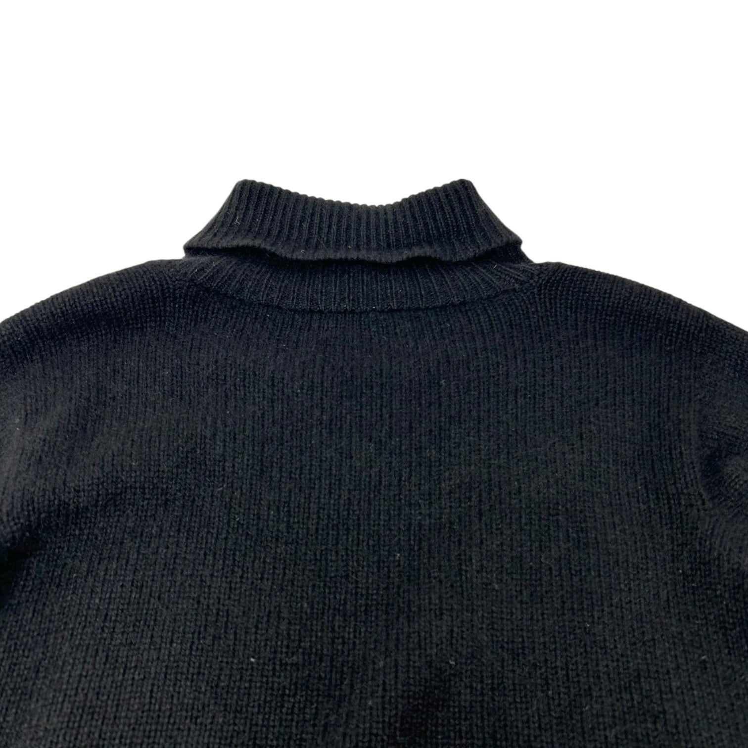 CHANEL Vintage Big CC Logo Knit Sweater Turtleneck Top Black White Cashmere