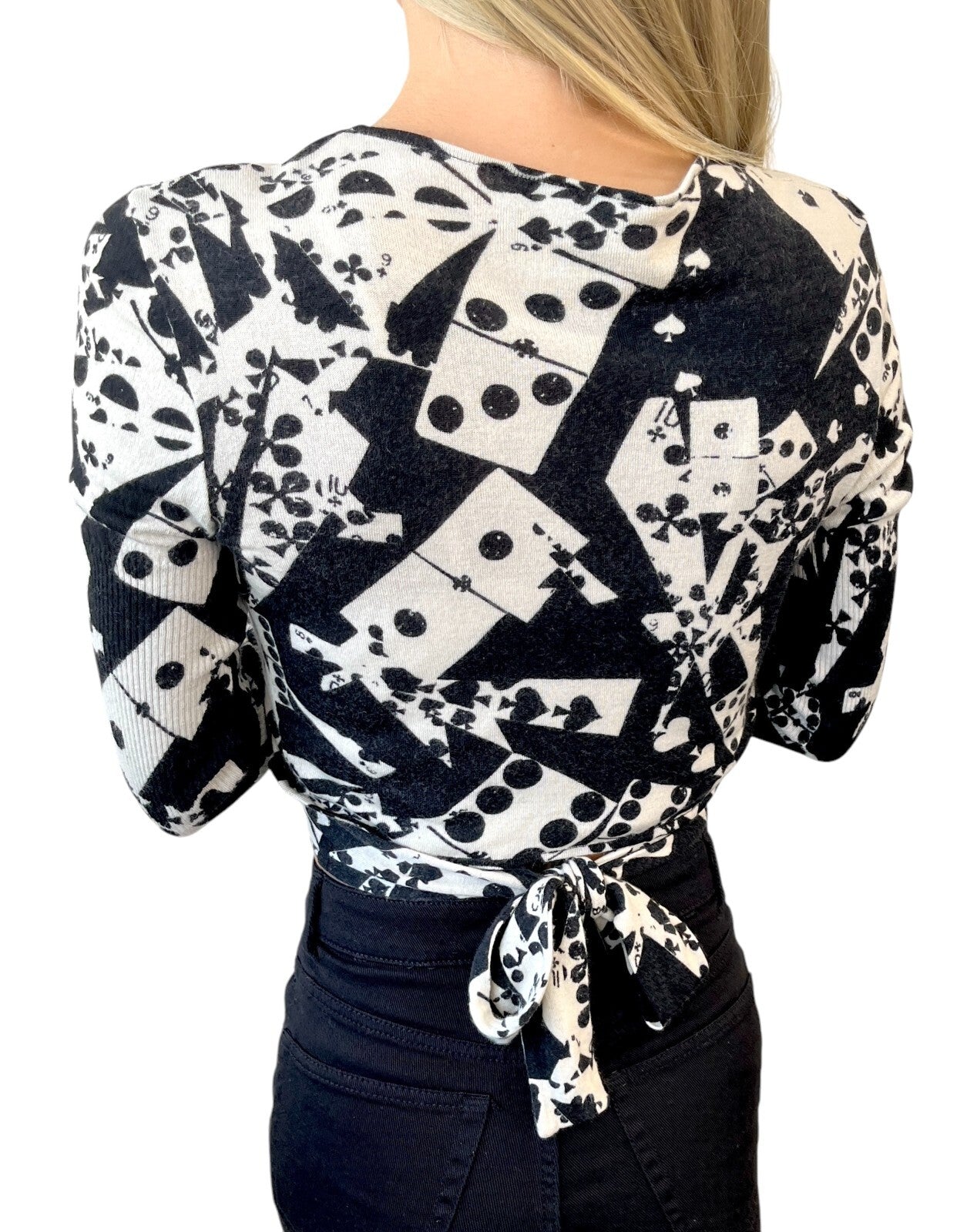 Christian Dior Vintage 2001 Dice Knit Top #36 Black White Wool Long Sleeve Card