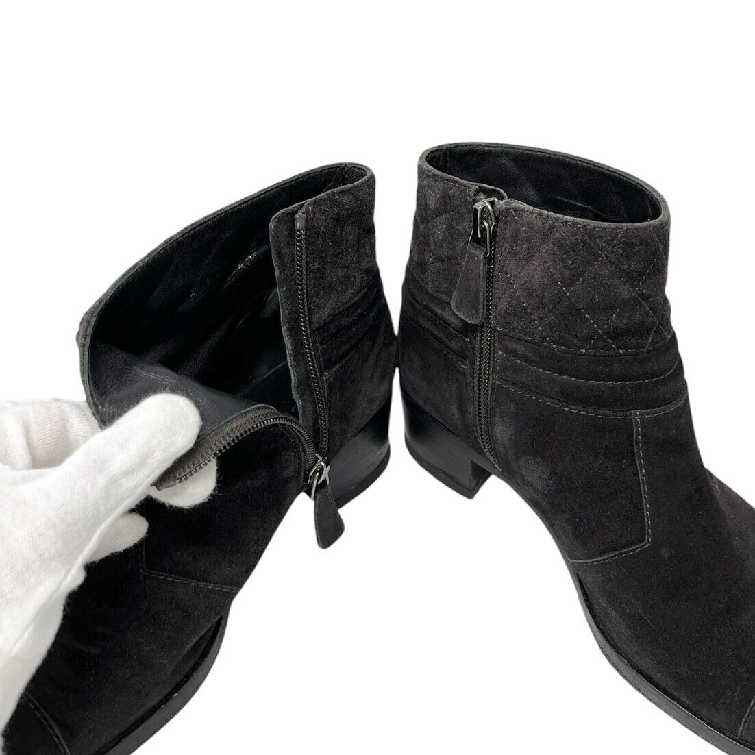 CHANEL Vintage CC Mark Logo Short Boots #38-38.5 Brown Suede Stitch Zip