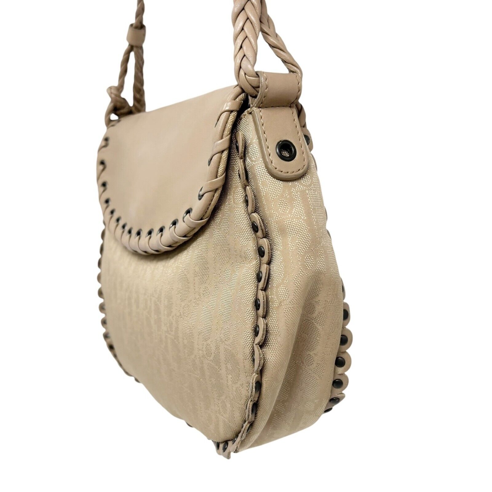 Christian Dior Vintage 2007 Trotter Monogram Crossbody Bag Charm Cream Leather