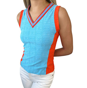 CHANEL Vintage 02S CC Mark Logo Tank Top #38 Terry Orange Blue Nylon Rank AB+