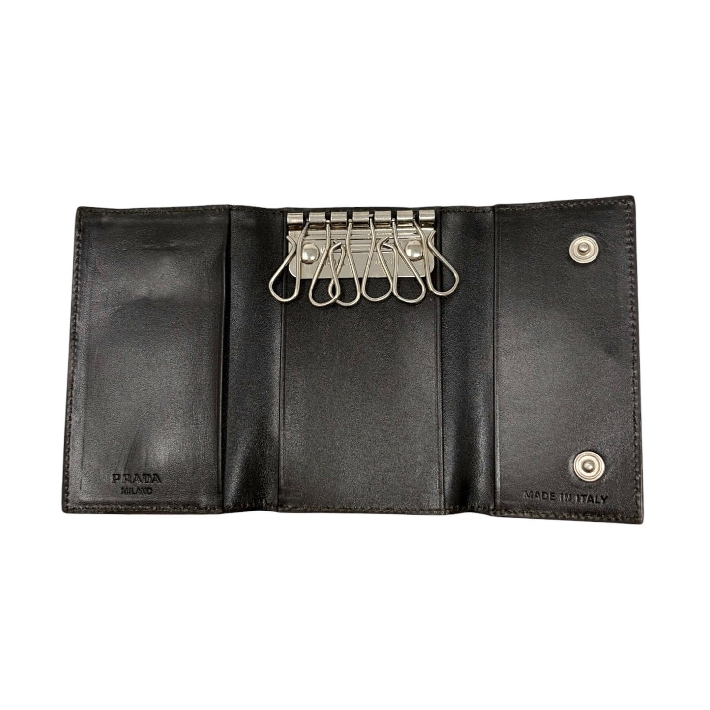 PRADA Vintage Triangle Logo Leopard Pony Hair Mini Key Case Brown Camel 902438