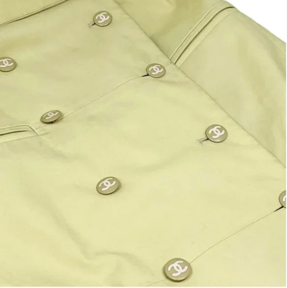 CHANEL Vintage 04C CC Mark Button Leather Jacket #36 Lambskin Lime Yellow