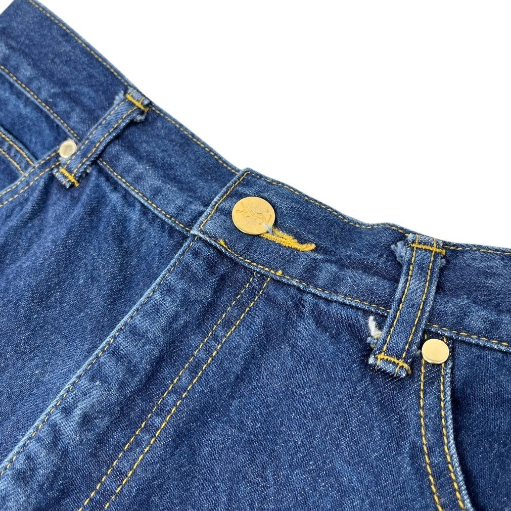 Yves Saint Laurent Vintage YSL Logo Denim Cropped Pants #40 Blue Gold Cotton