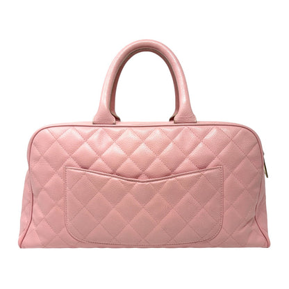 CHANEL Vintage Bic CC Logo Timeless Quilted Leather Boston Bag Pink 902272