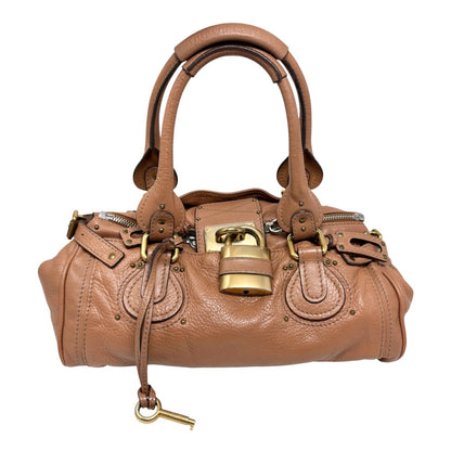 Chloe Vintage Paddington Padlock Key Boston Bag Leather Brown Gold 902318
