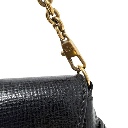 GUCCI Vintage Horsebit Chain Mini Shoulder Bag Leather Black Gold 902408