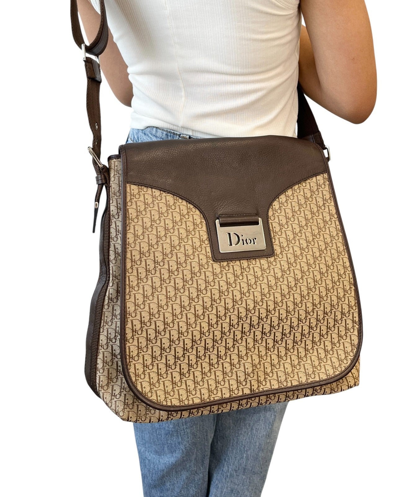 Christian Dior Vintage 2005 Street Chic Trotter Monogram Crossbody Bag Brown