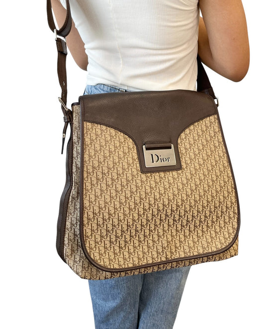 Christian Dior Vintage 2005 Street Chic Trotter Monogram Crossbody Bag Brown