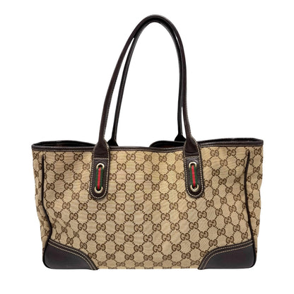 GUCCI Vintage GG Monogram Web Stripe Ribbon Tote Shoulder Bag Brown 902465
