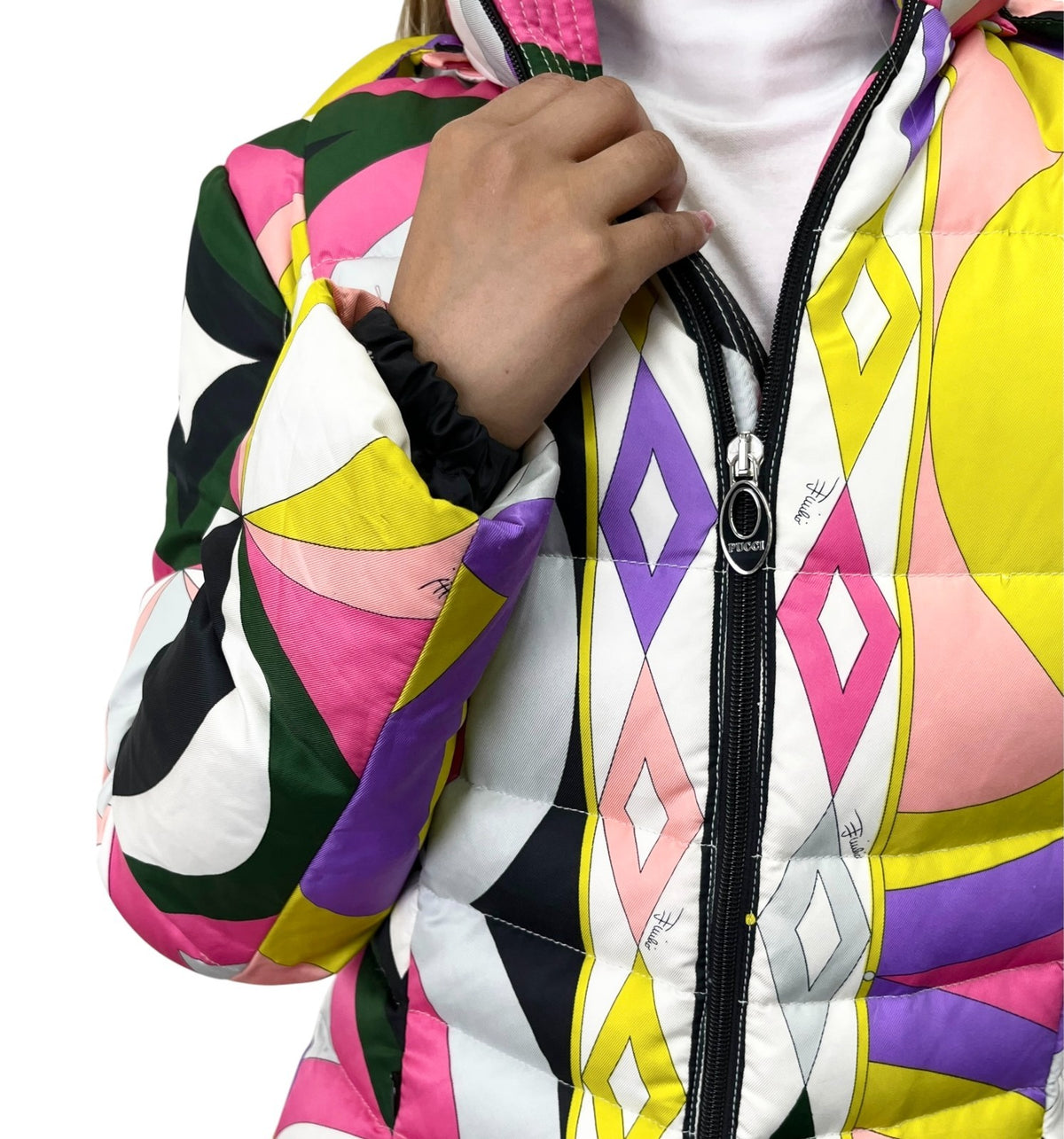 EMILIO PUCCI Vintage Geometric Print Puffer Jacket Coat #36 Multicolor 902812