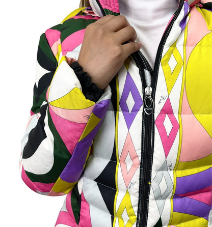 EMILIO PUCCI Vintage Geometric Print Puffer Jacket Coat #36 Multicolor 902812