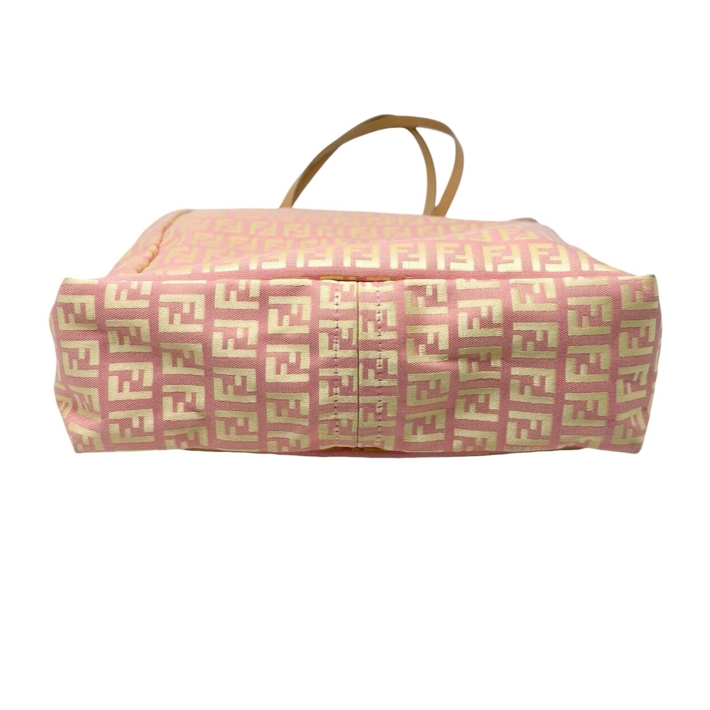 FENDI Vintage FF Logo Zucchino Tote Bag Pink Beige Canvas w/Pouch 901879