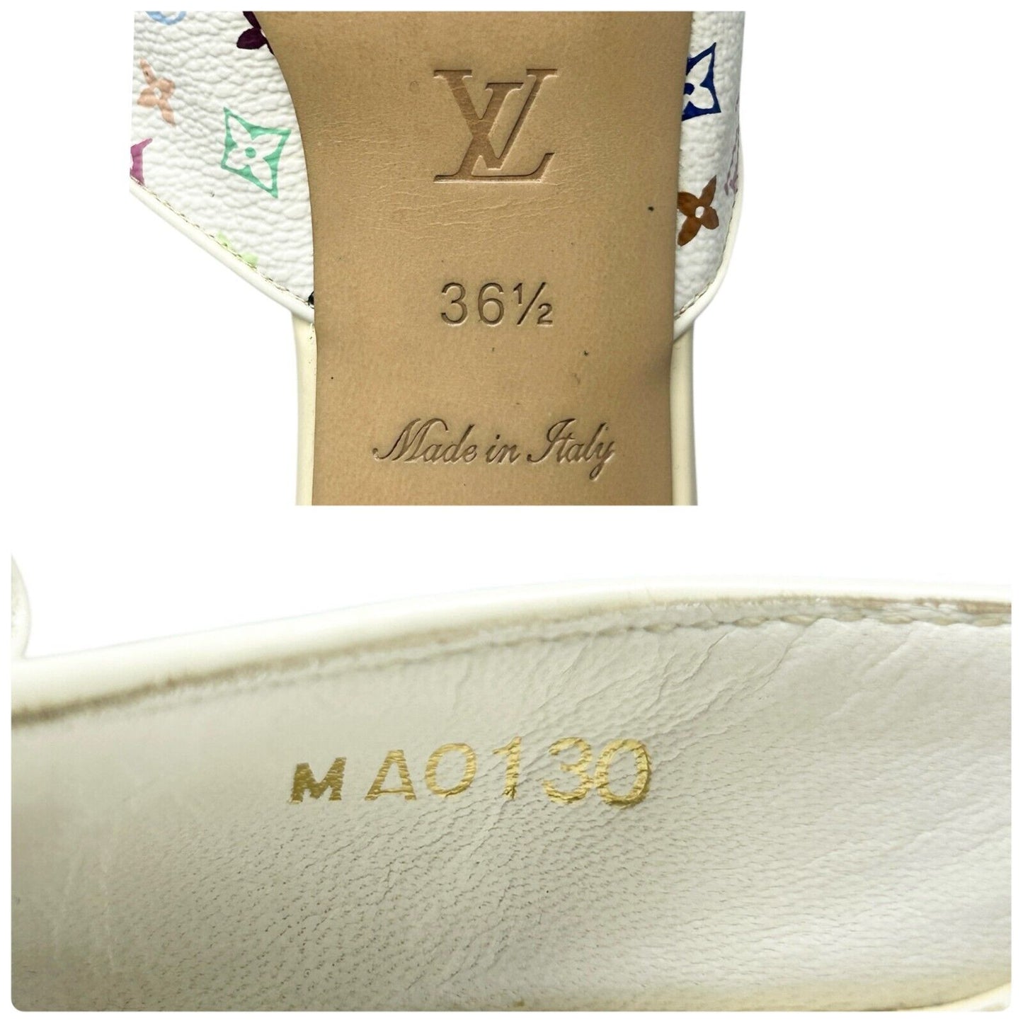 LOUIS VUITTON Vintage LV Logo Monogram Multicolor Sandals #36.5 Heels Leather