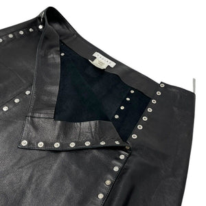 CELINE Vintage Macadam Logo Button Mini Skirt #38 Black Silver Leather