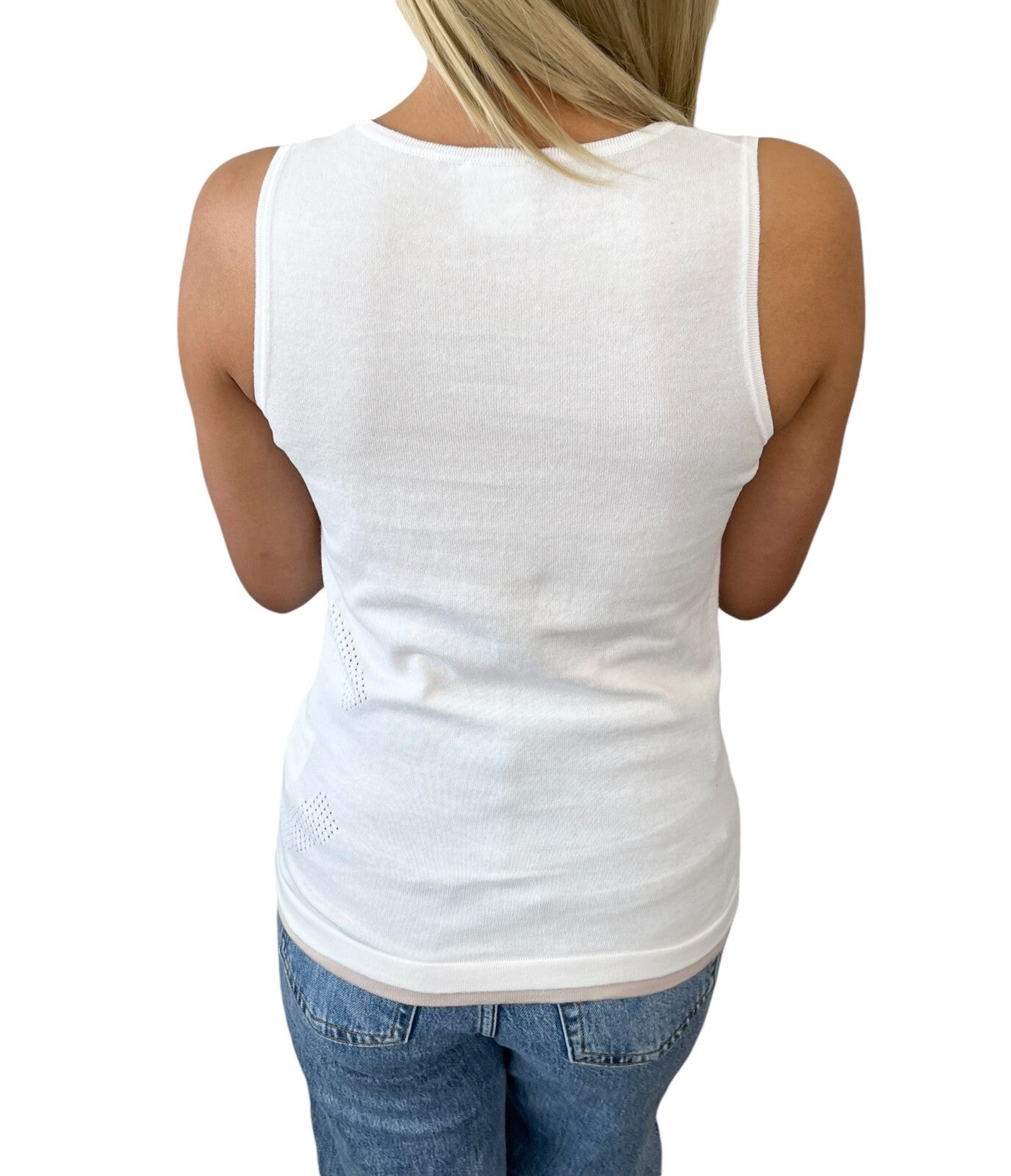 CHANEL Sport Vintage 08C CC Mark Logo Knit Tank Top #34 White Cotton Rank AB