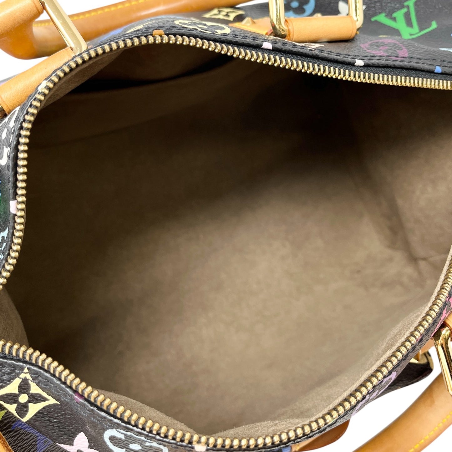 LOUIS VUITTON Vintage Monogram Multicolor Speedy 30 Handbag Black Camel Leather
