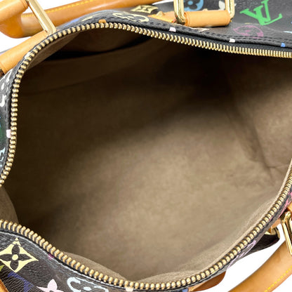 LOUIS VUITTON Vintage Monogram Multicolor Speedy 30 Handbag Black Camel Leather