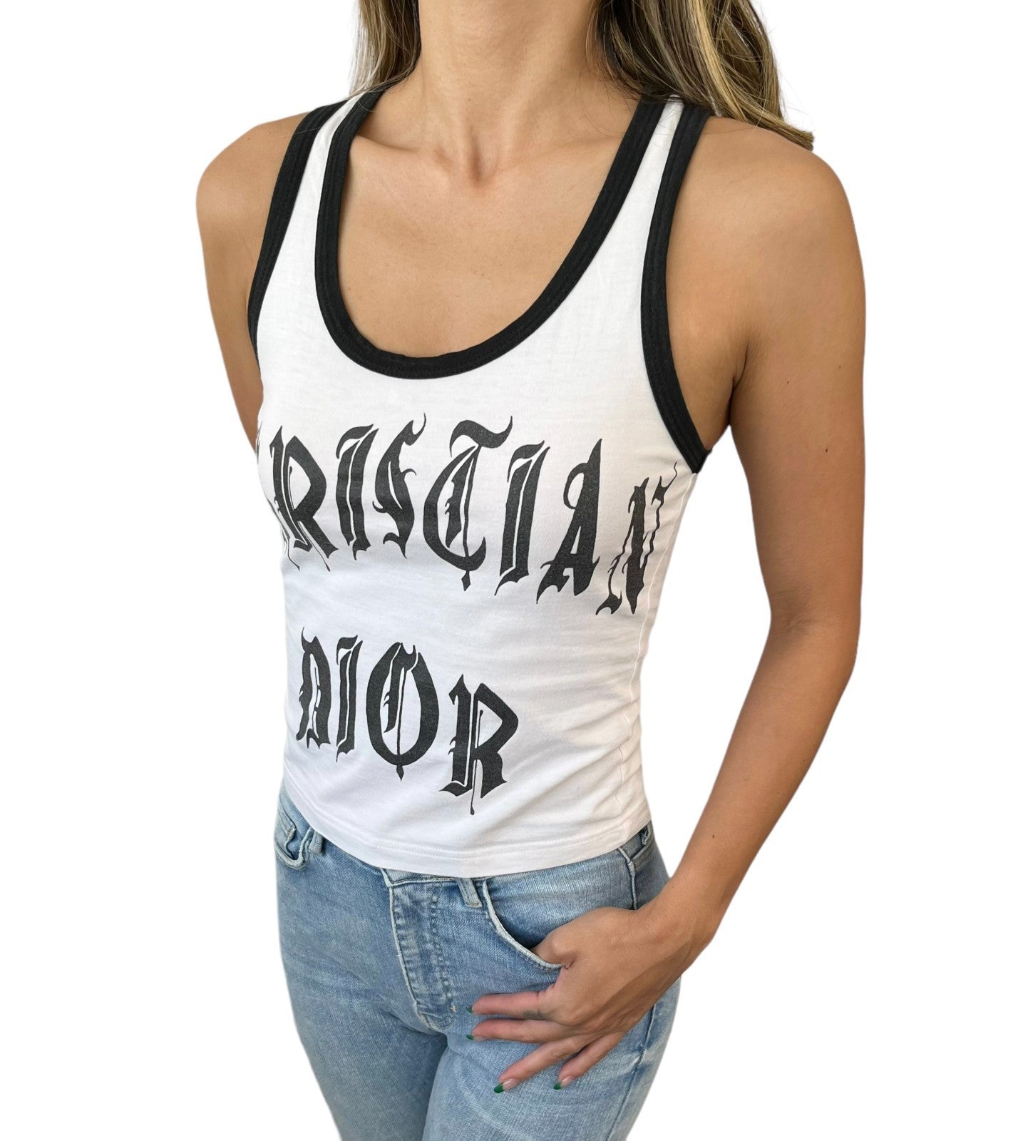 Christian Dior Vintage 2002 John Galalliano Logo Tank Top #36 White Black