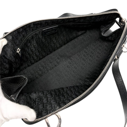 Christian Dior Vintage Logo Charm Shoulder Bag Black Silver Leather 901869
