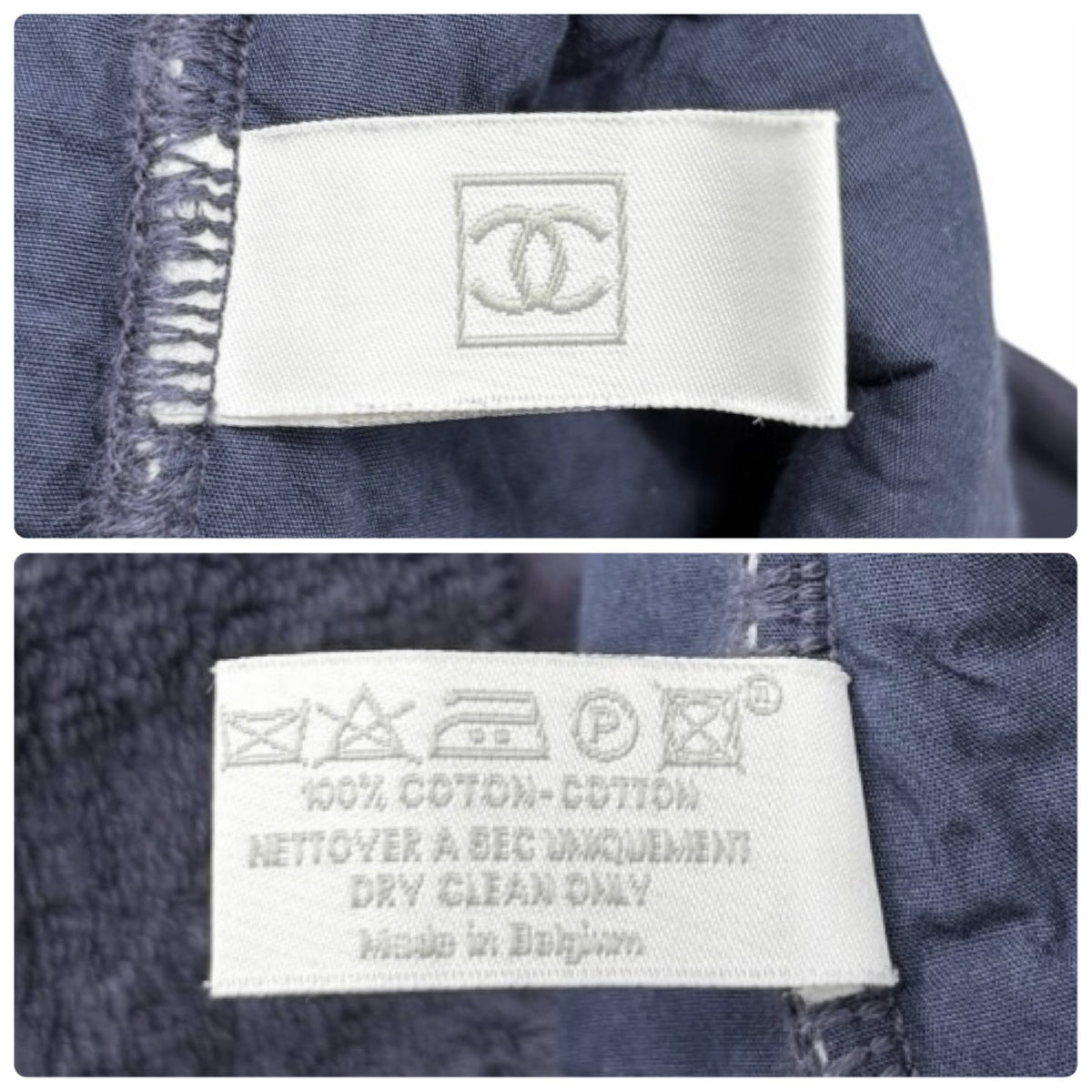 CHANEL Sport Vintage CC Big Logo Beach Terry Cloth Tote Bag Dark Blue 902369