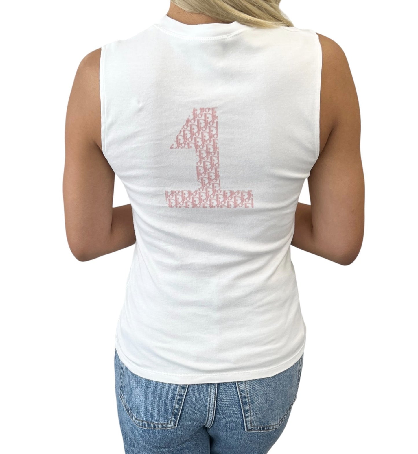 Christian Dior Vintage 2004 J'ADORE Logo Trotter Tank Top #36 White Pink
