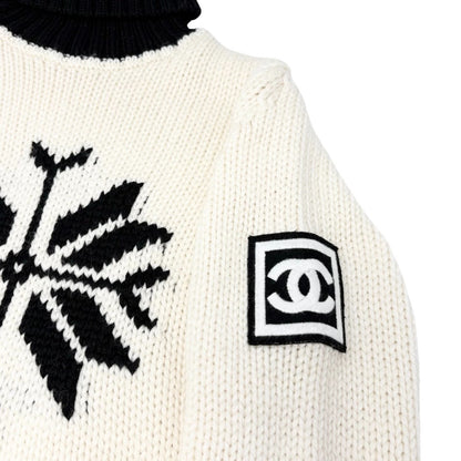 CHANEL Sport Vintage 08A CC Logo Snowflake Knit Turtleneck Sweater #38 901977