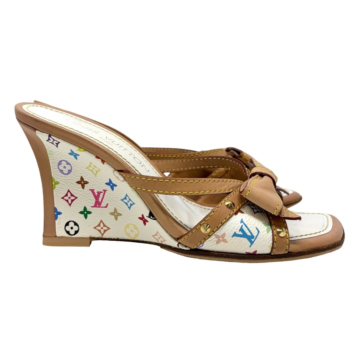 LOUIS VUITTON Vintage Monogram Multicolor Ribbon Sandals #36.5 White 106916