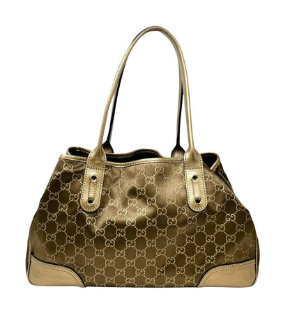 GUCCI Vintage GG Monogram Logo Princy Shoulder Bag Brown Gold Satin Leather