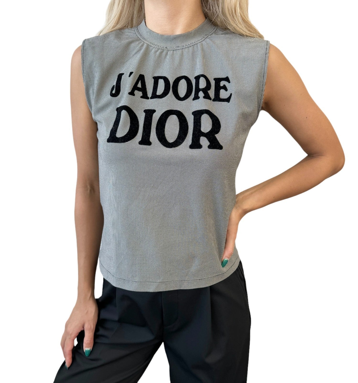 Christian Dior Vintage 2002 J'ADORE Logo Tank Top #36 Gray Black Nylon