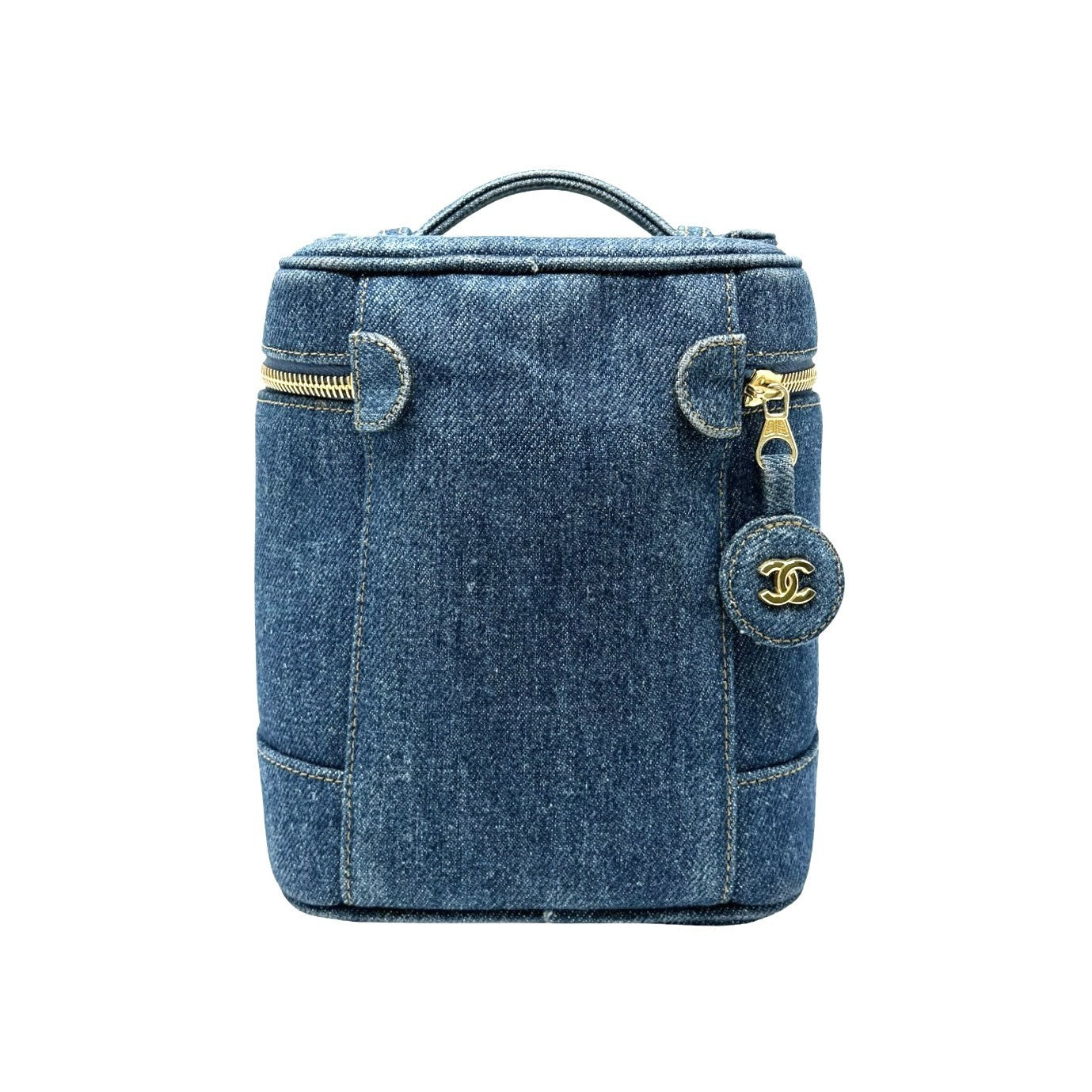 CHANEL Vintage CC Logo Denim Timeless Vanity Bag Handbag Blue Gold Cotton 902240