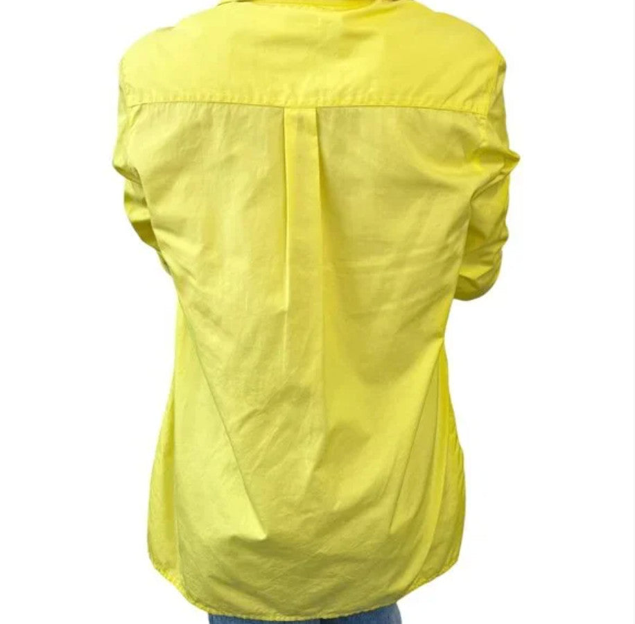 CHANEL Vintage P04883 CC Logo Shirt Top #36 Yellow Gold Cotton Button