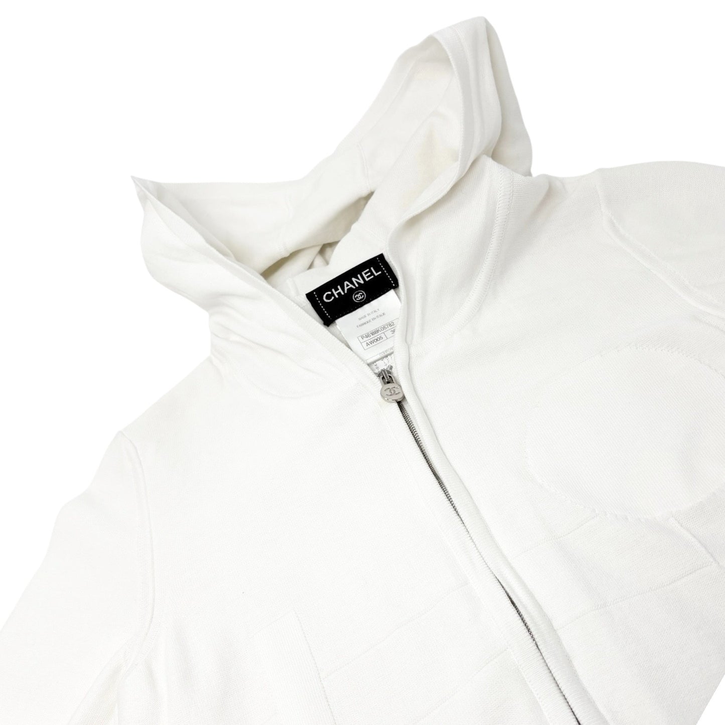 CHANEL Vintage P46188 CC Logo Zipped Hoodie Jacket Top #36 White Silver Cotton