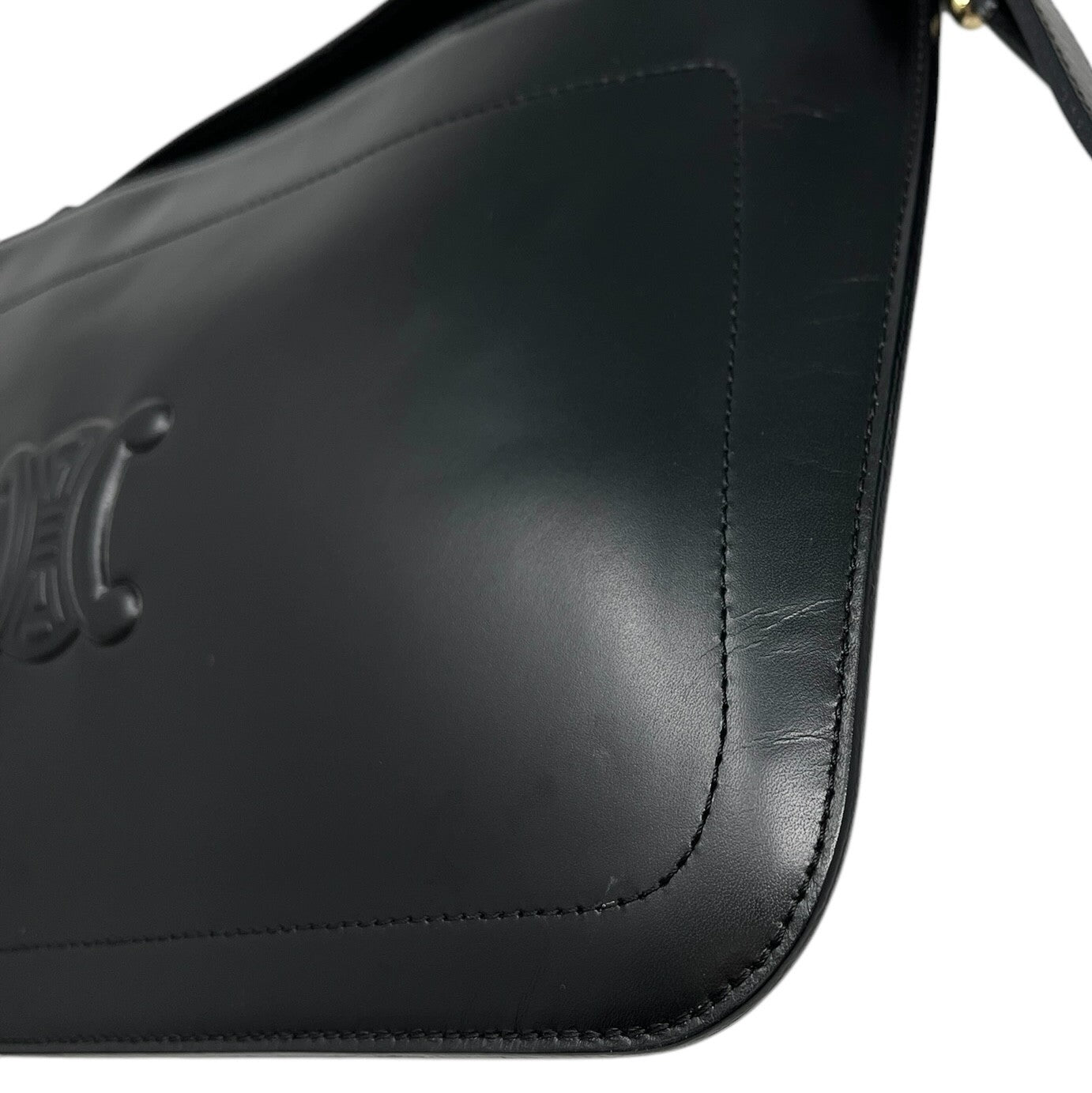 CELINE Vintage Macadam Logo Shoulder Bag Handbag Black Leather Gold Magnetic