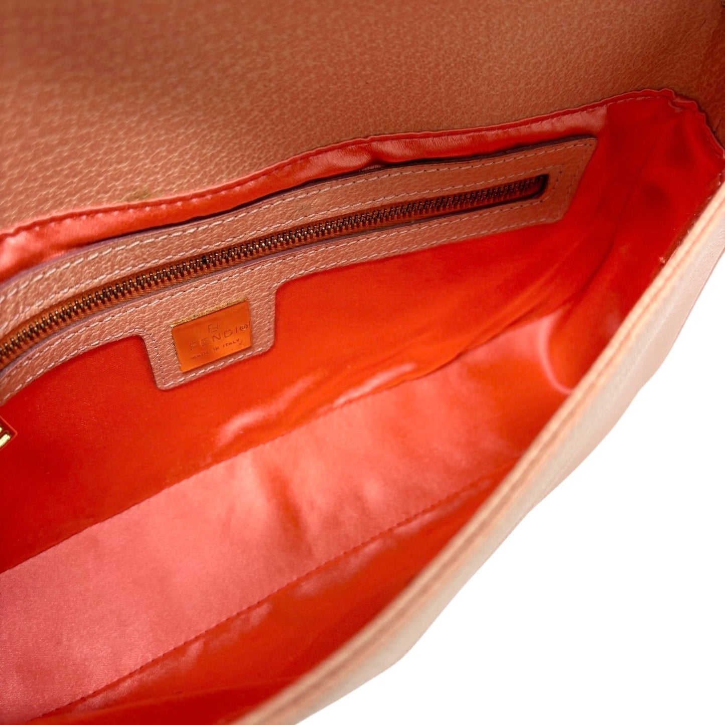 FENDI Vintage FF Logo Mamma Baguette Shoulder Bag Handbag Salmon Pink Leather