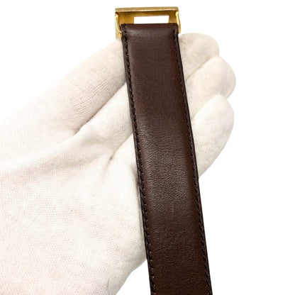 Yves Saint Laurent Vintage YSL Logo Leather Belt Brown Gold Buckle 902539
