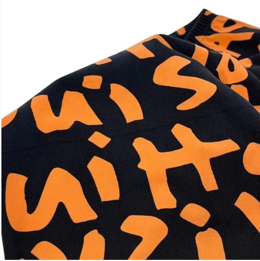 LOUIS VUITTON Vintage Graffiti Leggings #34 Pants Black Orange Nylon