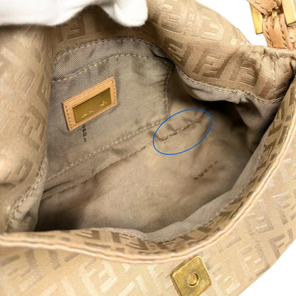 FENDI Vintage FF Logo Zucchino Mamma Baguette Shoulder Bag Beige Gold