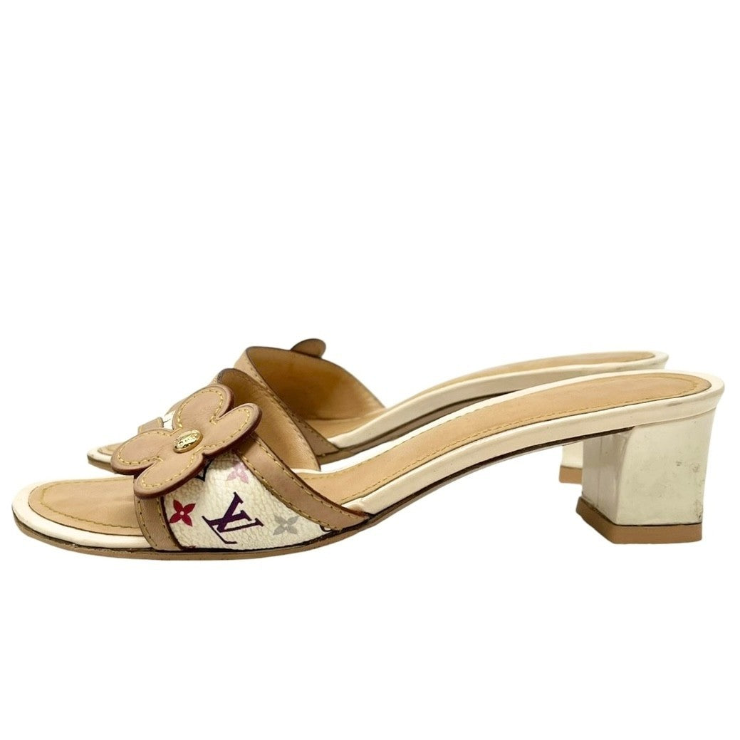 LOUIS VUITTON Vintage Logo Monogram Multicolor Sandals #36-36.5 White Leather