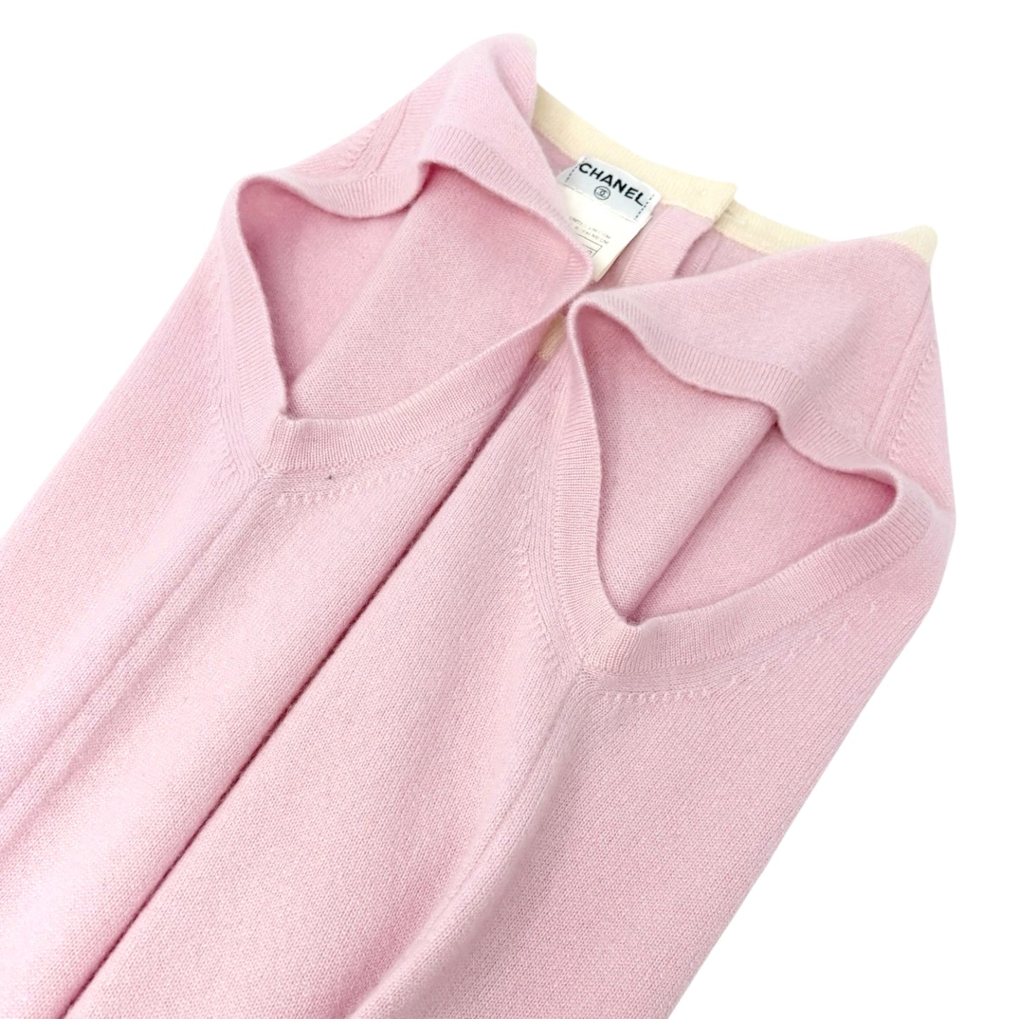 CHANEL Vintage 96C CC Logo Button Cashmere Knit Tank Top #38 Pink Cream