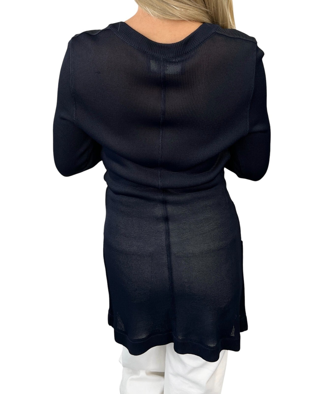 CHANEL Vintage CC Logo Knit Cardigan Long Sleeve Dark Blue Pocket Button